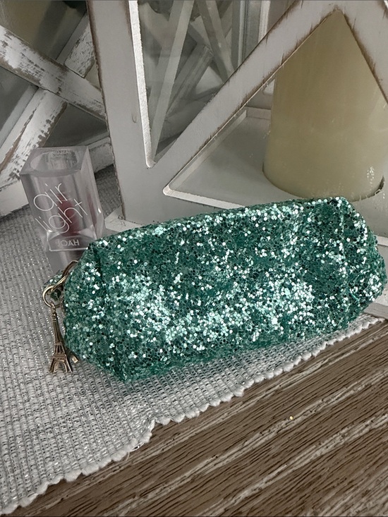 Handbags - Teal glitter pouch and rose red lipstick gift set NWT